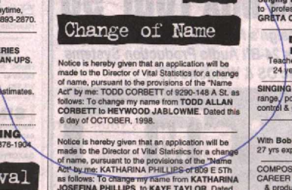 Notice of name change
