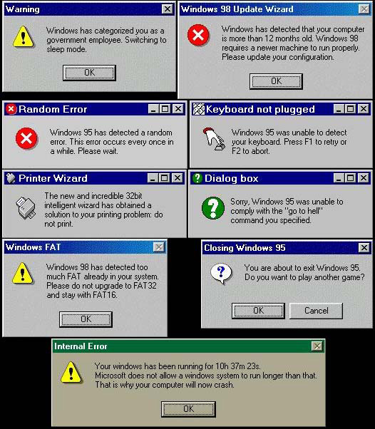 Windows 98 error messages