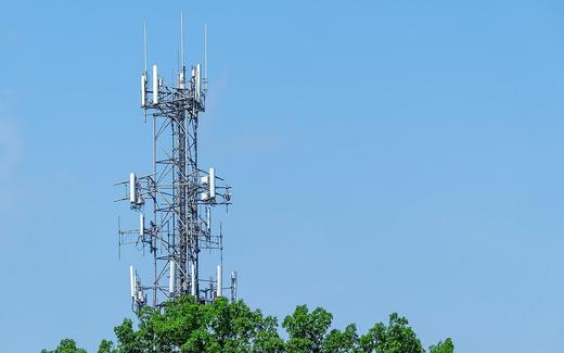 A cellular telephone tower with multiple antennas, Knoxville, Tennessee, USA