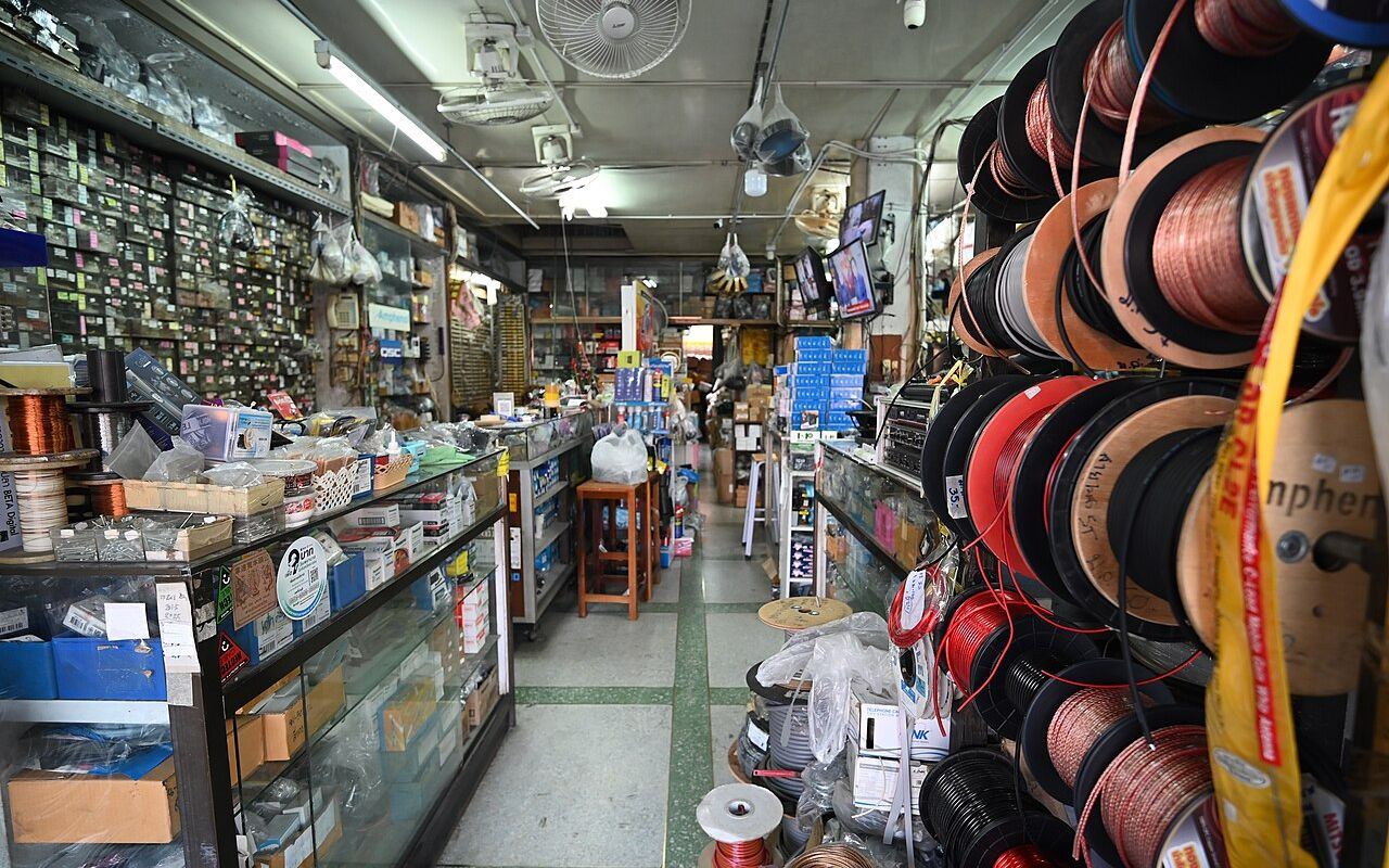 This photo shows the interior of a well-stocked hardware or electrical supply store